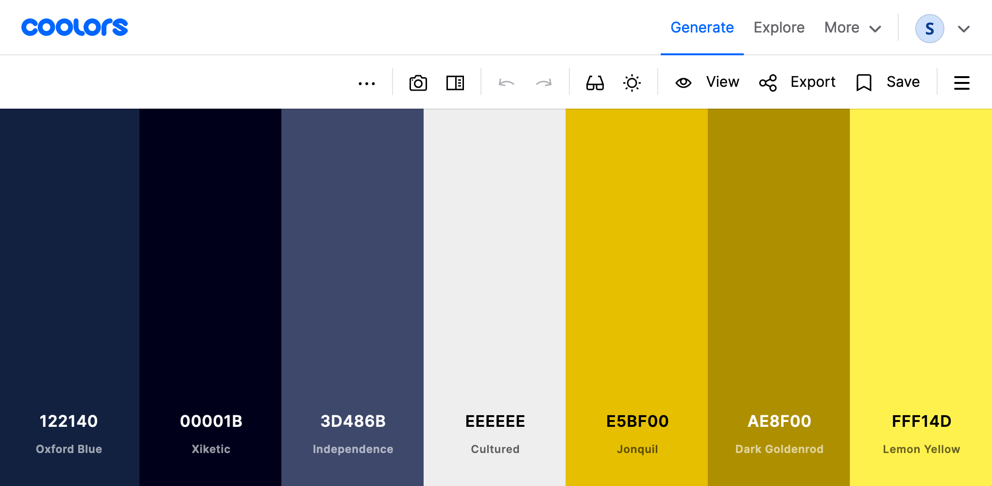My palette saved in Coolors, featuring a navy blue primary color with a darker and lighter variant, a gold secondary color also with variants, and a neutral off-white color between them My palette saved in Coolors, featuring a navy blue primary color with a darker and lighter variant, a gold secondary color also with variants, and a neutral off-white color between them